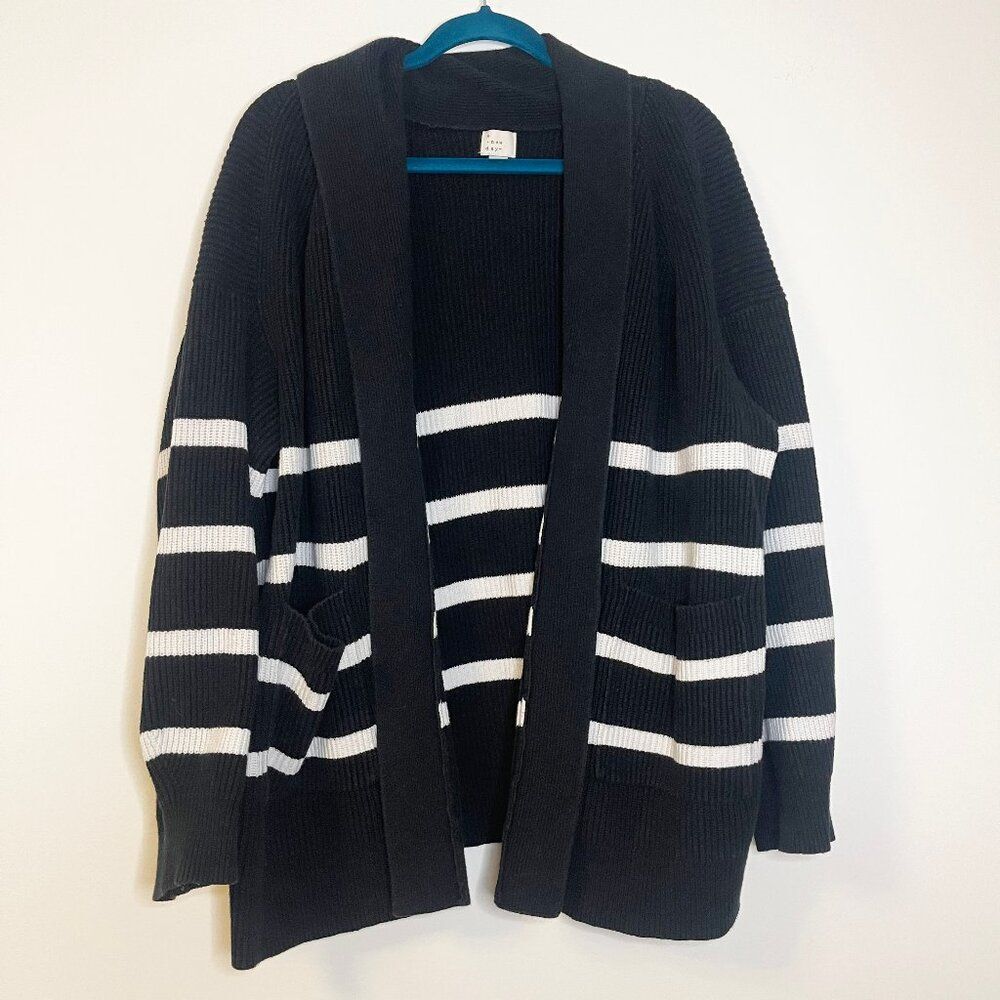 A New Day Open Layering Cardigan - Collared - Black White Striped- Size XXL